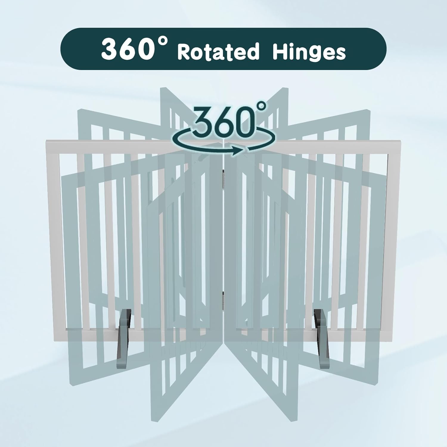 Semiocthome Bamboo Dog Gates Indoor 2-Panel Freestanding Puppy Gates for The House with 2 Metal Stands 24" H Folding Wood Pet Gate for Stairs Doorway, Fully Assembled Safety Fence - White