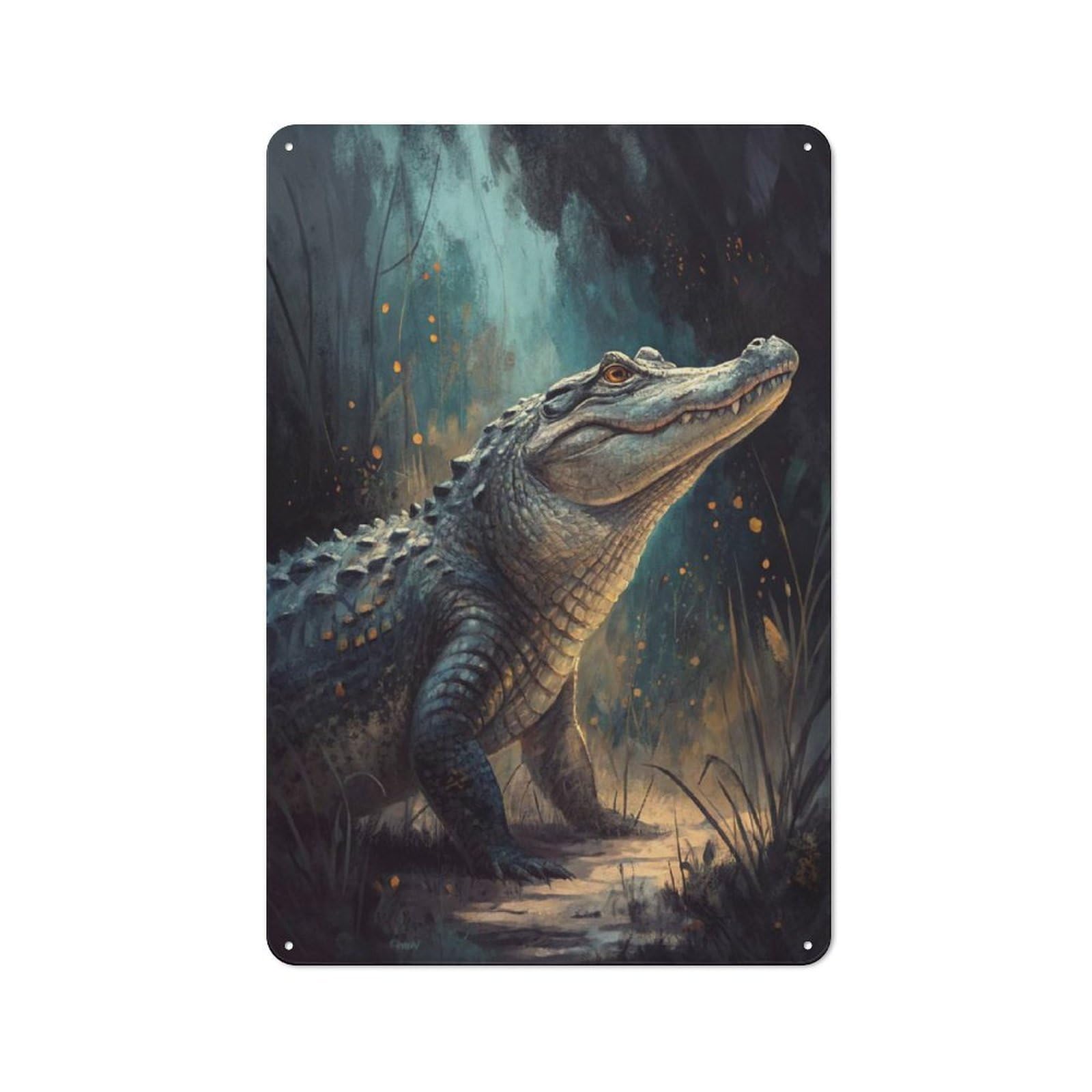 Tin Sign 30x20cm with Alligator in A Swamp for Garage Wall, Retro-style Decor, for Room Styling Across Garages And Workshops