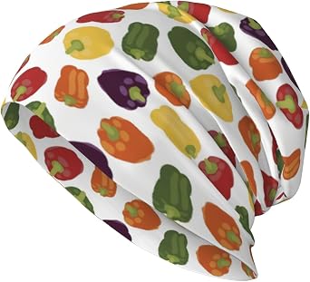 Watercolor Bell Pepper Pattern Beanie Hats Warm Knit Hat Headwear Cap for Party Accessory Decoration Black