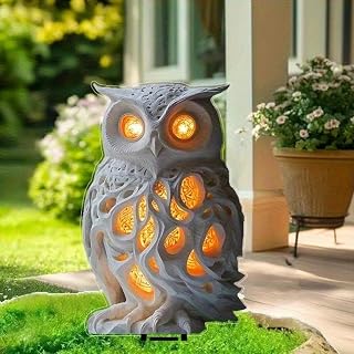 Owl Garden Decoration Self-Lit Ground Stake with Glowing Eyes for Outdoor/Indoor - Realistic Owl Lawn Ornament Durable Plastic Garden Decor for Patio, Yard, Easter, Halloween, Christmas, Home Decor