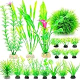 FANJURNEY 18 Pack Fish Tank Decorations Aquarium Artificial Plants Decor Set, Green Plants Lifelike