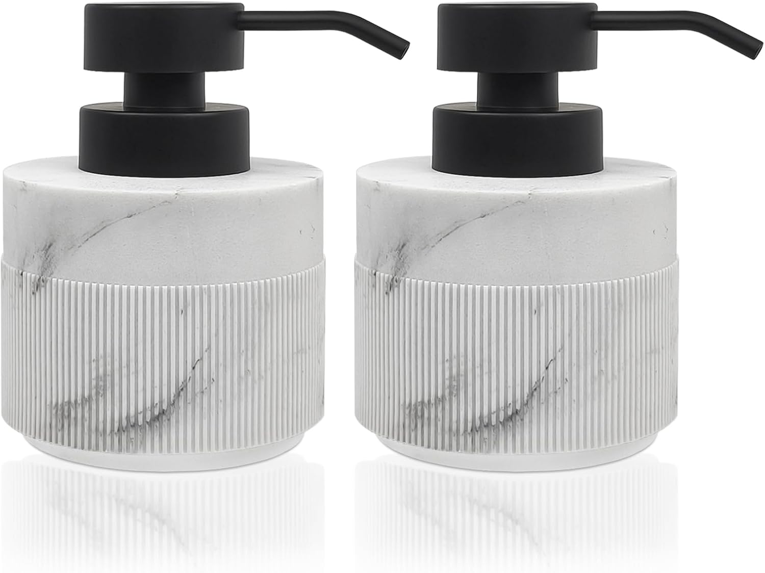 2pcs/Set 12.5oz Marble White Hand Soap Dispenser Sets, Resin Liquid Soap Dispenser with Rust Proof Pump for Bathroom Countertop, Kitchen Refillable Liquid Bottle for Lotion, Body Wash