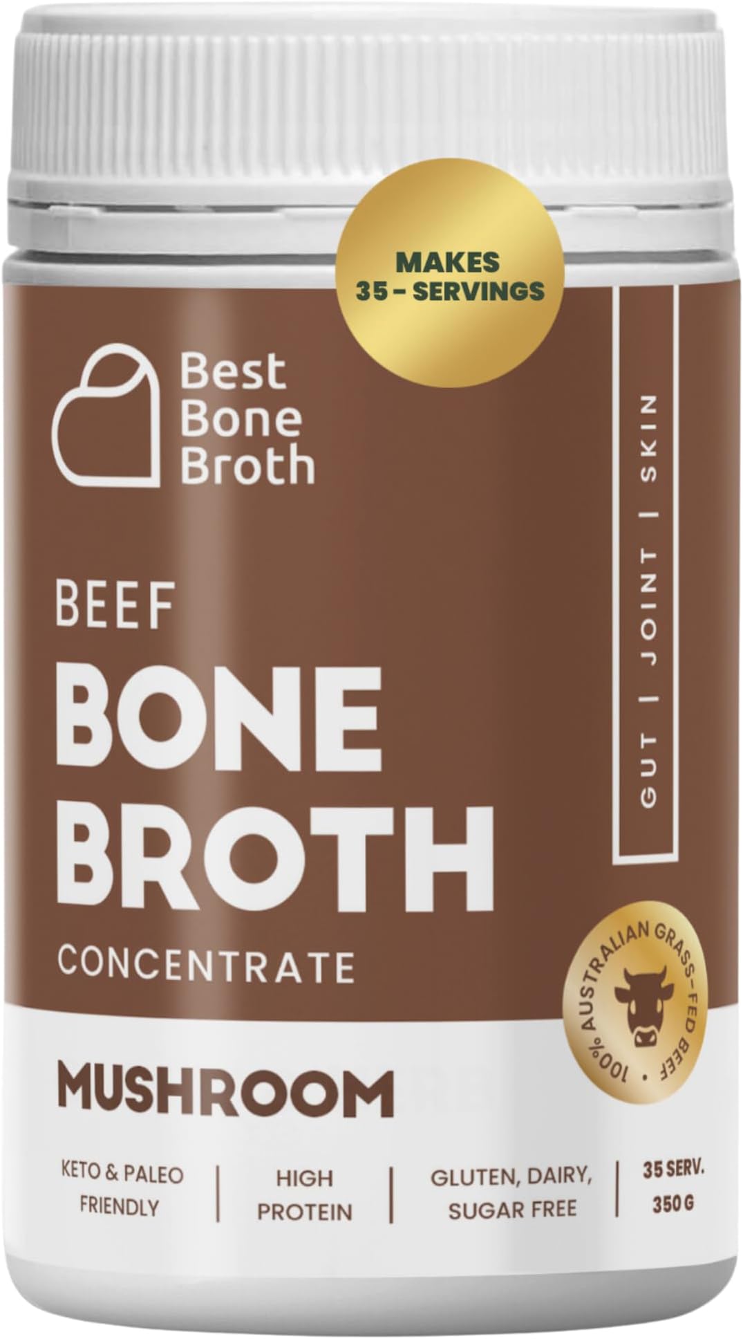 Beef Bone Broth Concentrate with Mushrooms | Help Improve Joints, Skin, & Gut | Liquid Collagen Amino Acids | Keto, High Protein, Gluten Free | Made from Grass-Fed Beef - 35 Servings / 8.7 liters