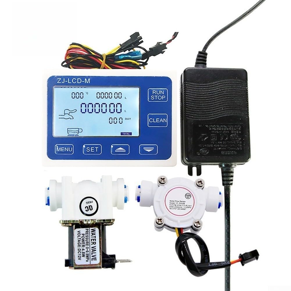 Medidor de flujo digital inteligente Sensor de flujo de agua de 1/4 pulgadas con pantalla LCD Controlador cuantitativo para sistema de dispensación de líquidos Dc12v Fuente de alimentación y kit de