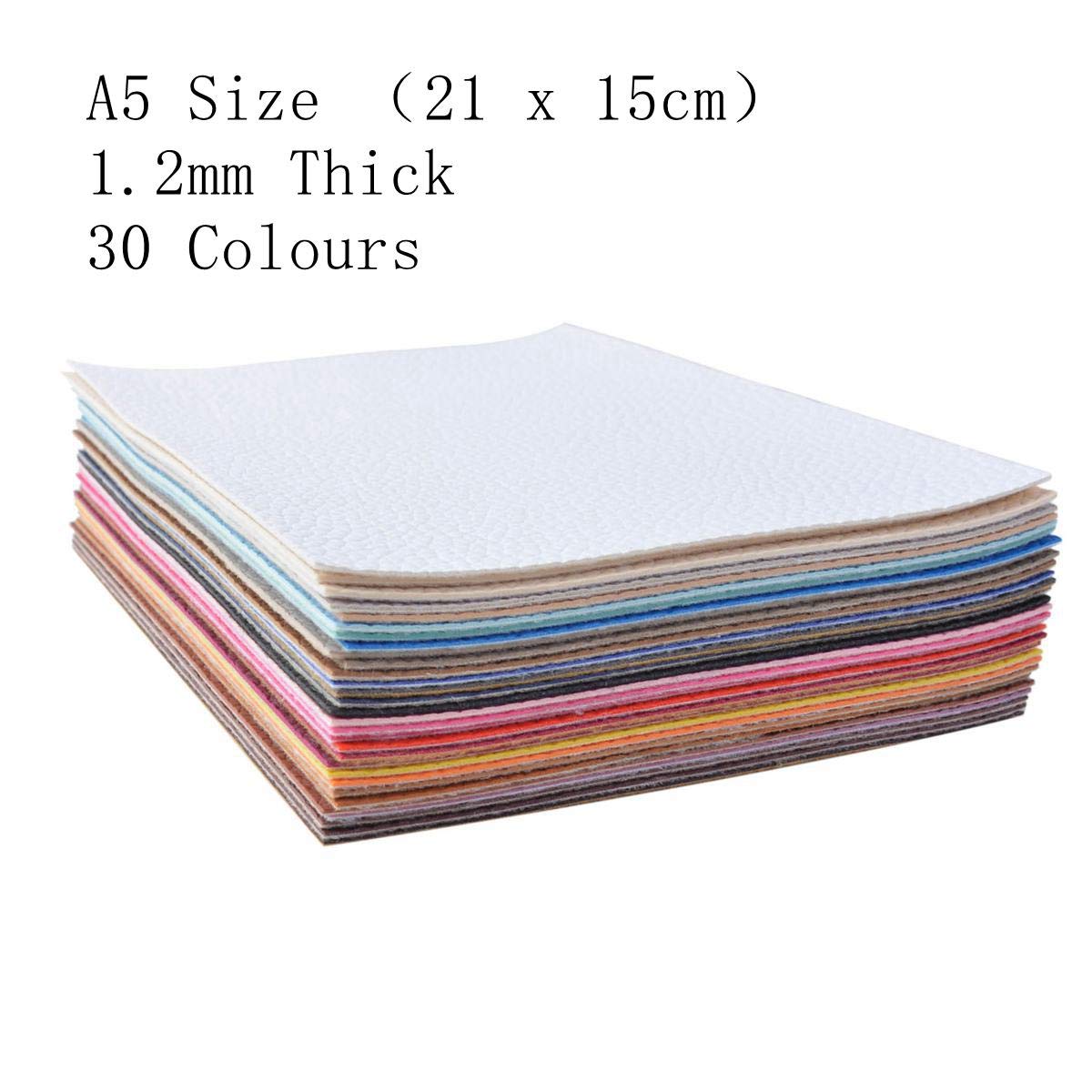 30 Pieces A5 Size?6x8 Inch?Solid Color 1.2MM Thickness Litchi Grain Texture Synthetic Faux Leather Fabric Sheets Cotton Back for Making Hair Bows, Earrings, 30 Color Each Color Half Sheet