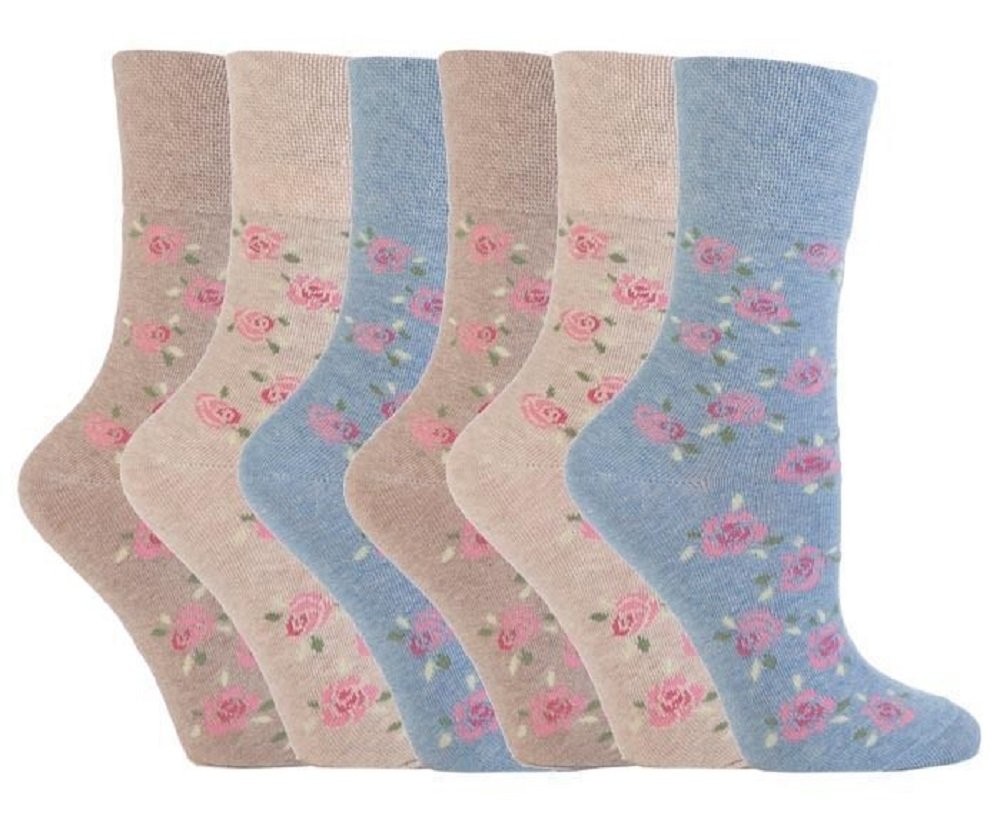 Sock Shop Gentle Grip Women's Gg46 6 Pairs Sockshop Cotton Floral Gentle Grip Socks 4-8 Uk,37-42 Eu, Flowers (Gg46)