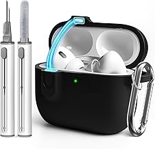 Compatible with AirPod 4 Case Cover with Cleaner Kit, Soft Silicone Cover for airpod 4 case Comes with Magnetic Lid Lock & Keychain-Solid for Women/Men,Black