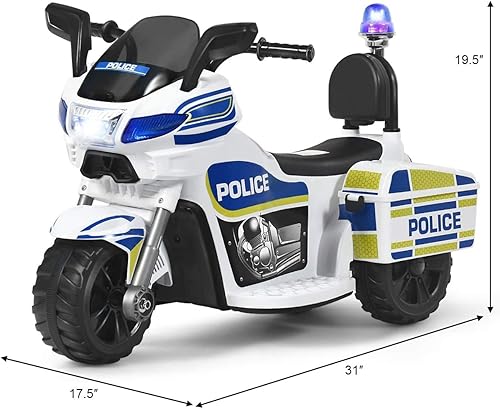 Miniatura 7 de FUTADA - Motocicleta de policía para niños con batería de 6 V, con bocina, luz de policía para faros delanteros, diseño de 3 ruedas, freno de pedal