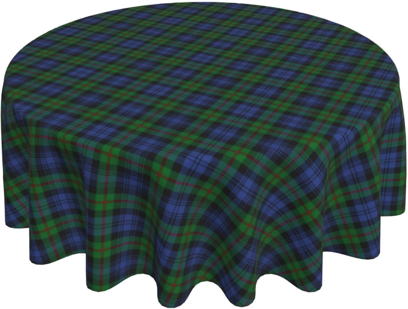 Tablecloth Round, Clan Murray Tartan Bright Green and Blue Plaid Washable Table Cover for Farmhouse Kitchen Dining Picnic Party Indoor Outdoor Table Mats 60 inch