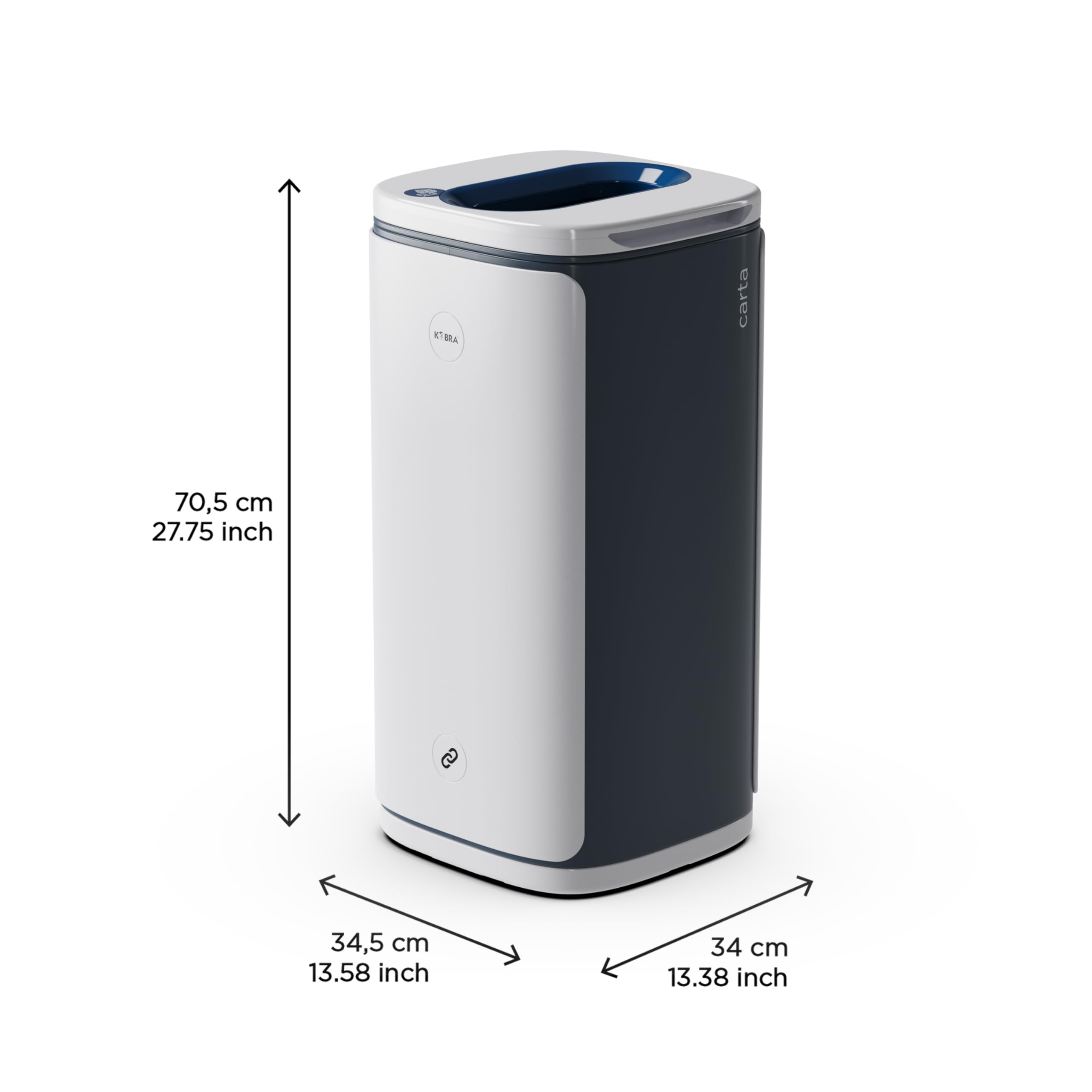 KOBRA Wastee - Papelera de reciclaje de 60 litros, cubo de basura de diseño con imanes, cubo de basura de plástico, papel, vidrio y metal indiferenciado, húmedo para interiores y exteriores, elegante,