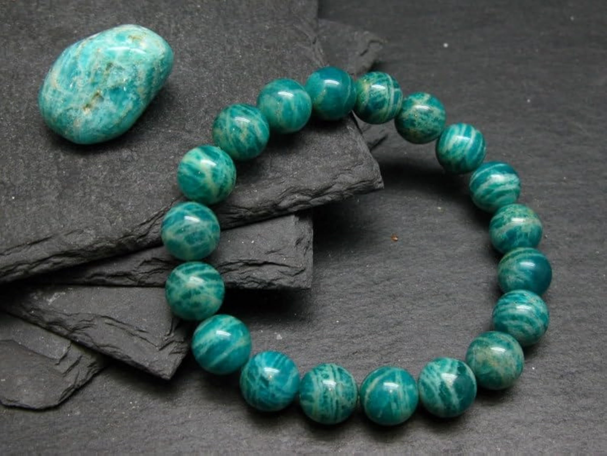 Unisex Natural Russian Amazonite 10mm Round Bead Stretchable Bracelet
