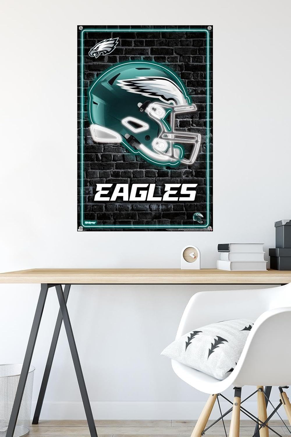 Trends International NFL Philadelphia Eagles - Neon Helmet 23 Wall Poster, 22.37" x 34.00", Premium Poster & Push Pin Bundle