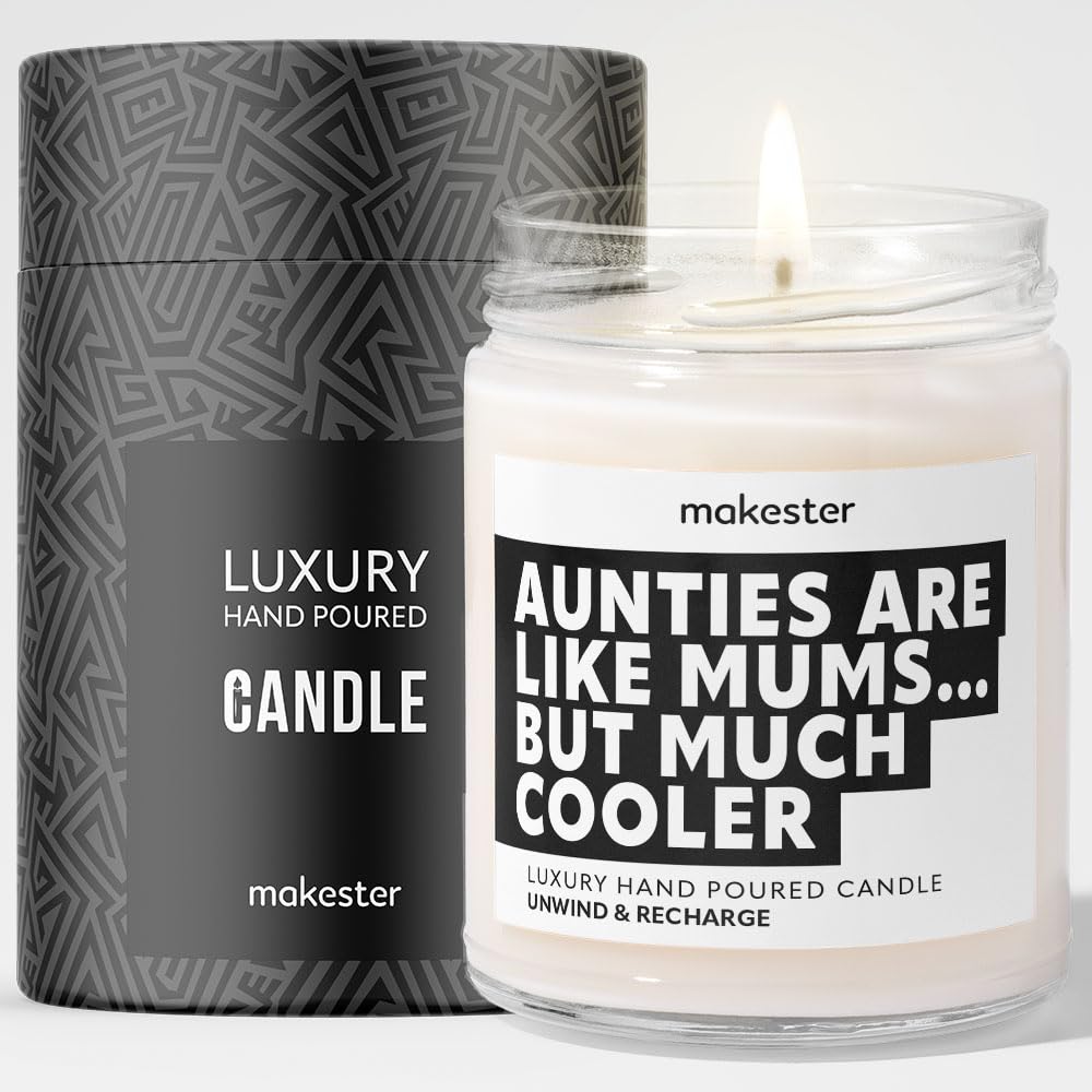 Makester White Birthday Gifts For Auntie - Luxury Soy Wax Candle - Vanilla, Jasmine, Sugared Almond