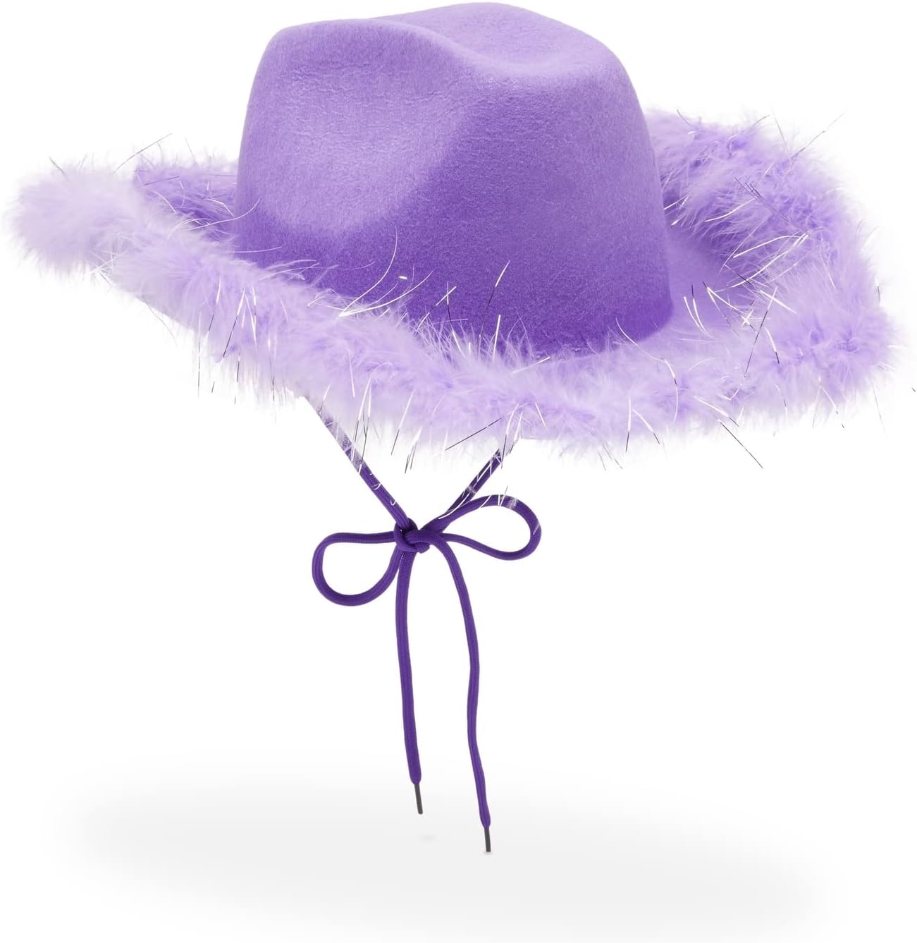 Zodaca Purple Cowboy Hat - Fluffy Sparkly Purple Cowgirl Hat with Feathers - Bachelorette & Birthday Party Headpiece - Festival Cowboy Headwear for Women & Girls - One Size Fits Most, Polyester