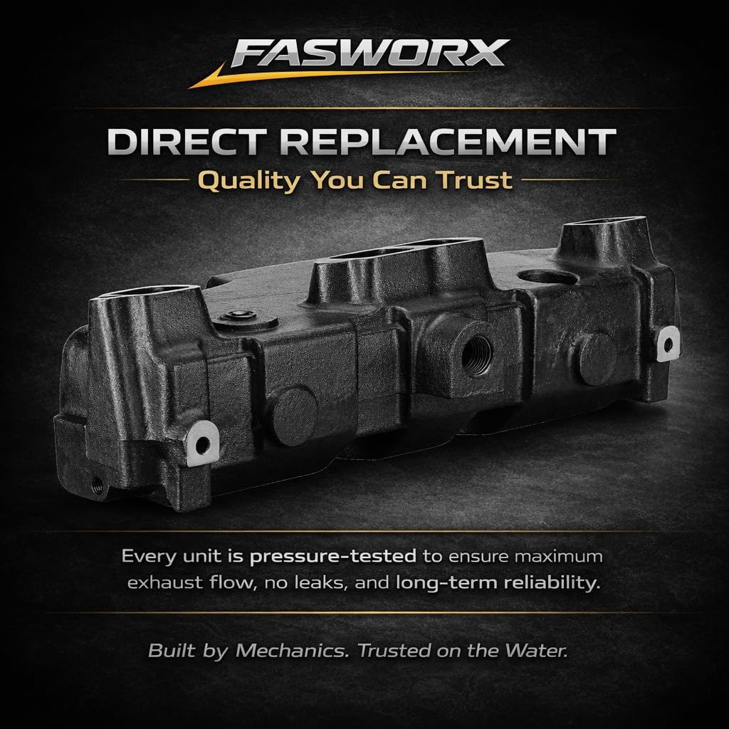 FASWORX Exhaust Manifold for MerCruiser 5.0L, 5.7L, 6.2L GM V8 (305/350/377), Fits Years 1983 to Early 2002 Wet Joint, Replaces Part numbers 860246A15, 860246Q11, 18-1953