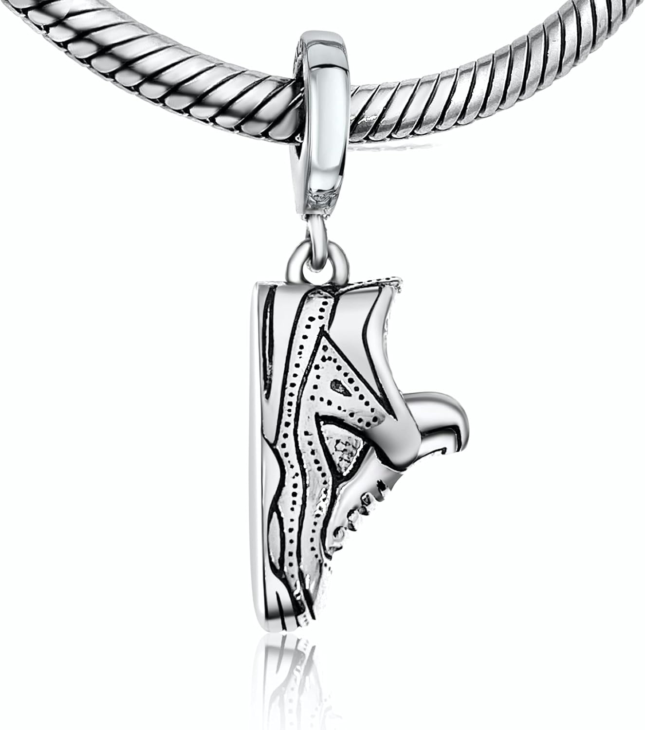 Bolenvi Runner Marathon Sneaker Collector Omni Clasp Clip on Dangle Pendant Compatible with Pandora & Similar Bracelets, Necklaces & DIY Jewelry - 925 Sterling Silver Charm