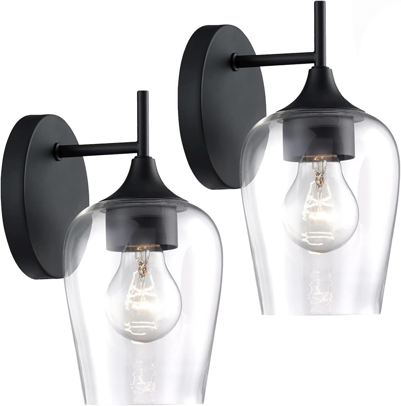 Hamilyeah Black Wall Sconces Set of Two, Farmhouse Sconces Wall Lighting Hardwired, Bathroom Vanity Lighting with Clear Champagne Glass Shade, Indoor Wall Lamp for Kitchen Stairway Living Room