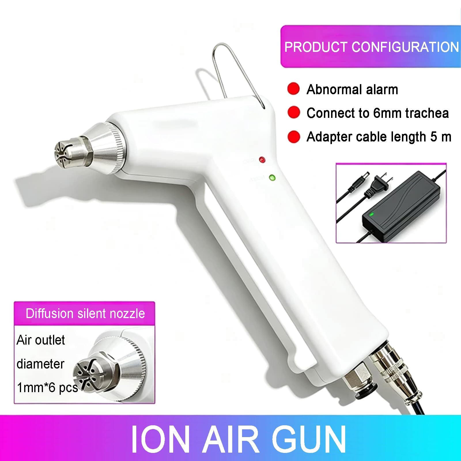 Pistola De Aire Ionizante De 70 Khz, Eliminador De Estática Portátil, con Boquilla Extraíble, Luz Indicadora De Funcionamiento, para Usar con Compresor De Aire, para La C