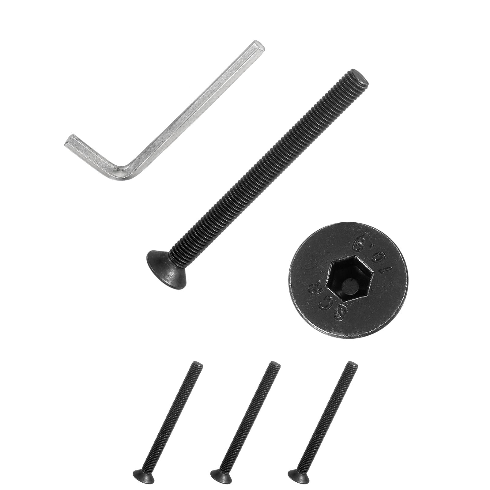 PATIKIL M8x90 mm Flat Head Socket Cap Screws, 4 Pcs Carbon Steel Flat Countersunk Bolts Hex Socket Drive Machine Screws Full Thread Grade 10.9 with Hex Spanner, Black