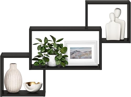 Miniatura 27 de Furinno Estantería radial para esquina de pared, montaje flotante de 3 niveles Roble francés gris/negro.,Espresso / negro,Espresso,Roble