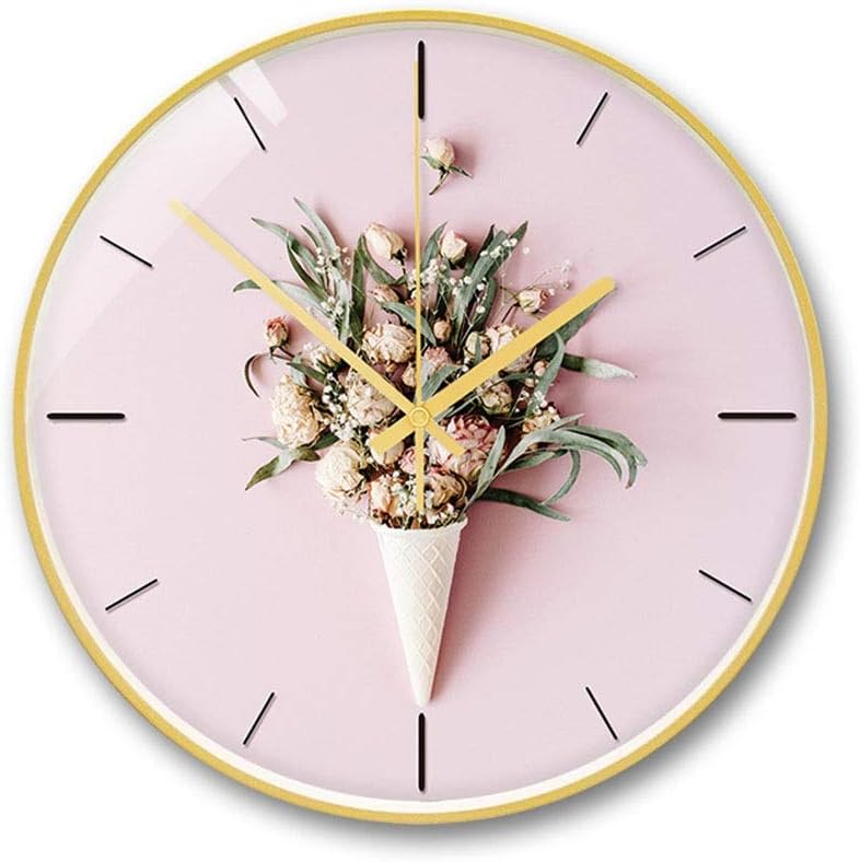 Wall Clock Pink Flower Ice Cream 14 Inch Nordic Style Decorative Wall Clock Creative Clock Quiet Wall Clock at Home