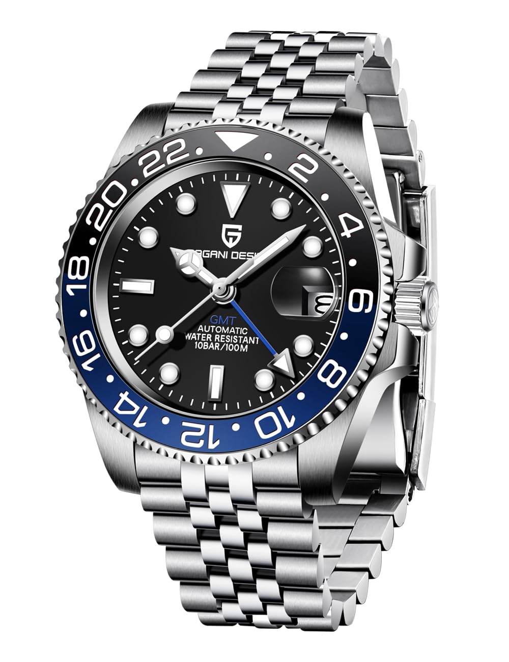 SUZAKUPagani Design Men's GMT Automatic Mechanical Watch 100m/bar Waterproof Ceramic Bezel Sapphire Glass Luminous Hands Watch