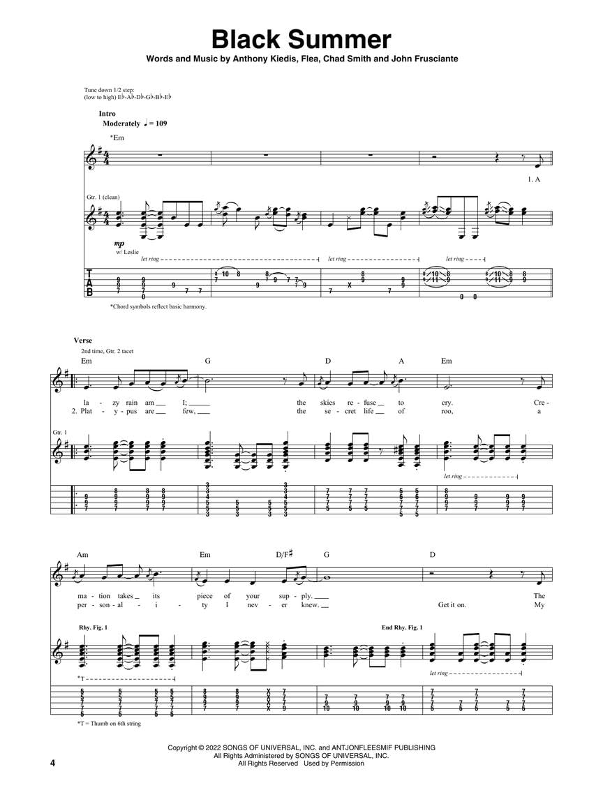 Red Hot Chili Peppers Unlimited Love Guitar Recorded Versions | Recueil de Chansons et Partitions Guitare Électrique Tablature | 17 Transcriptions Complètes Black Summer Album Complet 128 Pages
