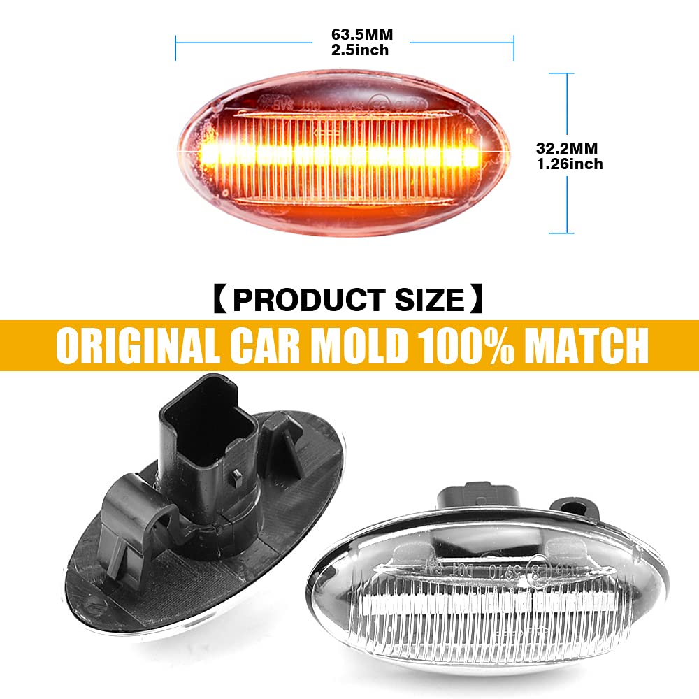 MKptopia 2 pièces LED Garde-boue avant Feu de signalisation latéral Montage de lampe de signal de torsion Compatible avec Peug-eot 307 206 207 407 107 1007 108 607 Compatible avec Citr-oen C1 C2 C3 C5