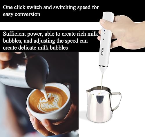 Miniatura 25 de Delm Espumador de leche eléctrico USB de acero inoxidable, espumador para lattes, espumador de leche de mano para capuchino, frappé, matcha, Verde