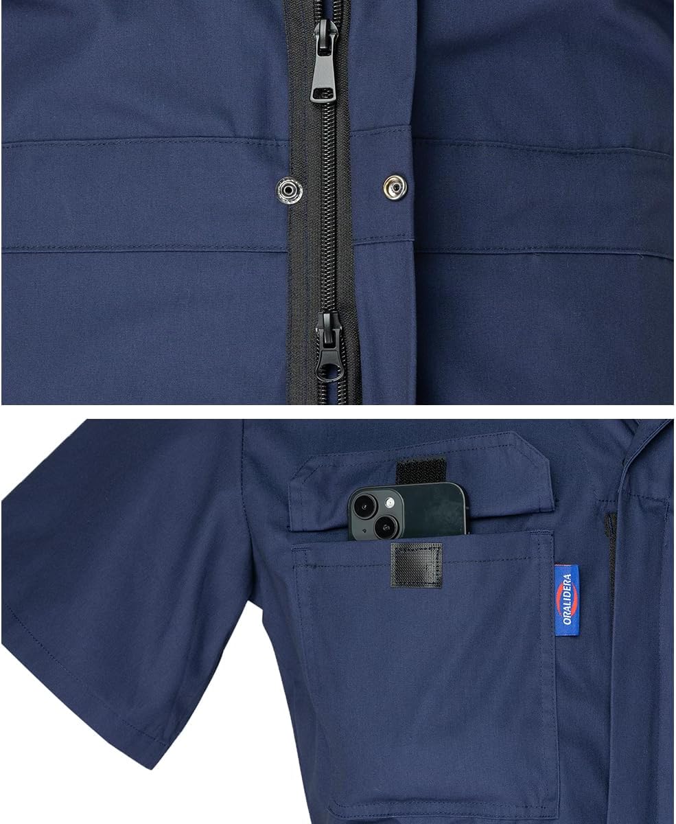 Mens Short Sleeve Coveralls Work Mechanic Jumpsuit Breathable Overalls Lightweight Zipper Front