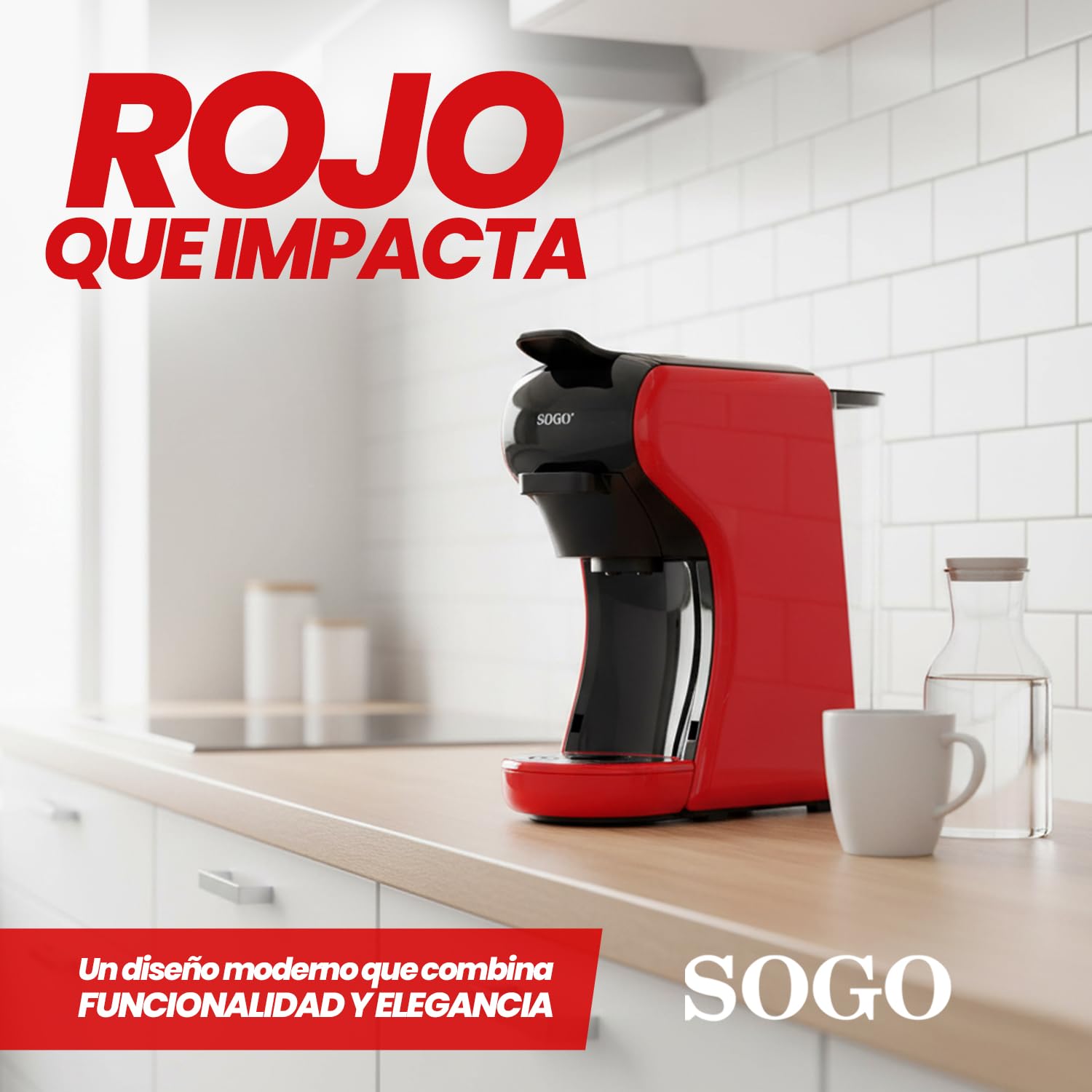 SOGO Macchina da caffè universale a capsule 3in1 - Macchina da caffè multicapsule 9 bar, 0,6, rosso (SS-5675)