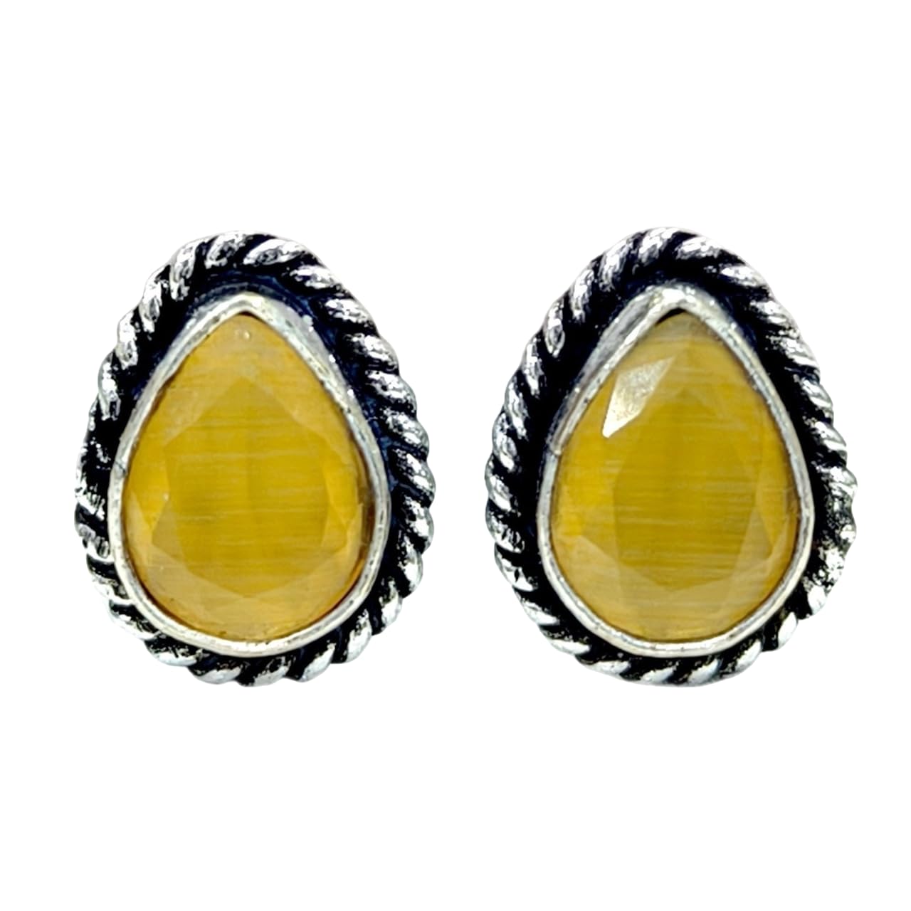 VAMA Traditional Tear Monalisa Stone Oxidised Silver Stud Earring Western Piercing Earrings Ear Bali Studs For Women & Girls (Mint Yellow Earring Stud) (B0D4Z9H6JJ) Amazon Price History, Amazon Price Tracker