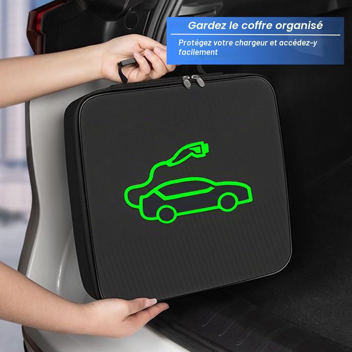 Sac de rangement pour câble de charge EV en nylon 1680D - Housse robuste pour câble de charge Type 1/Type 2 | Imperméable et résistant aux chocs | Idéal pour le coffre, le garage ou les voyages