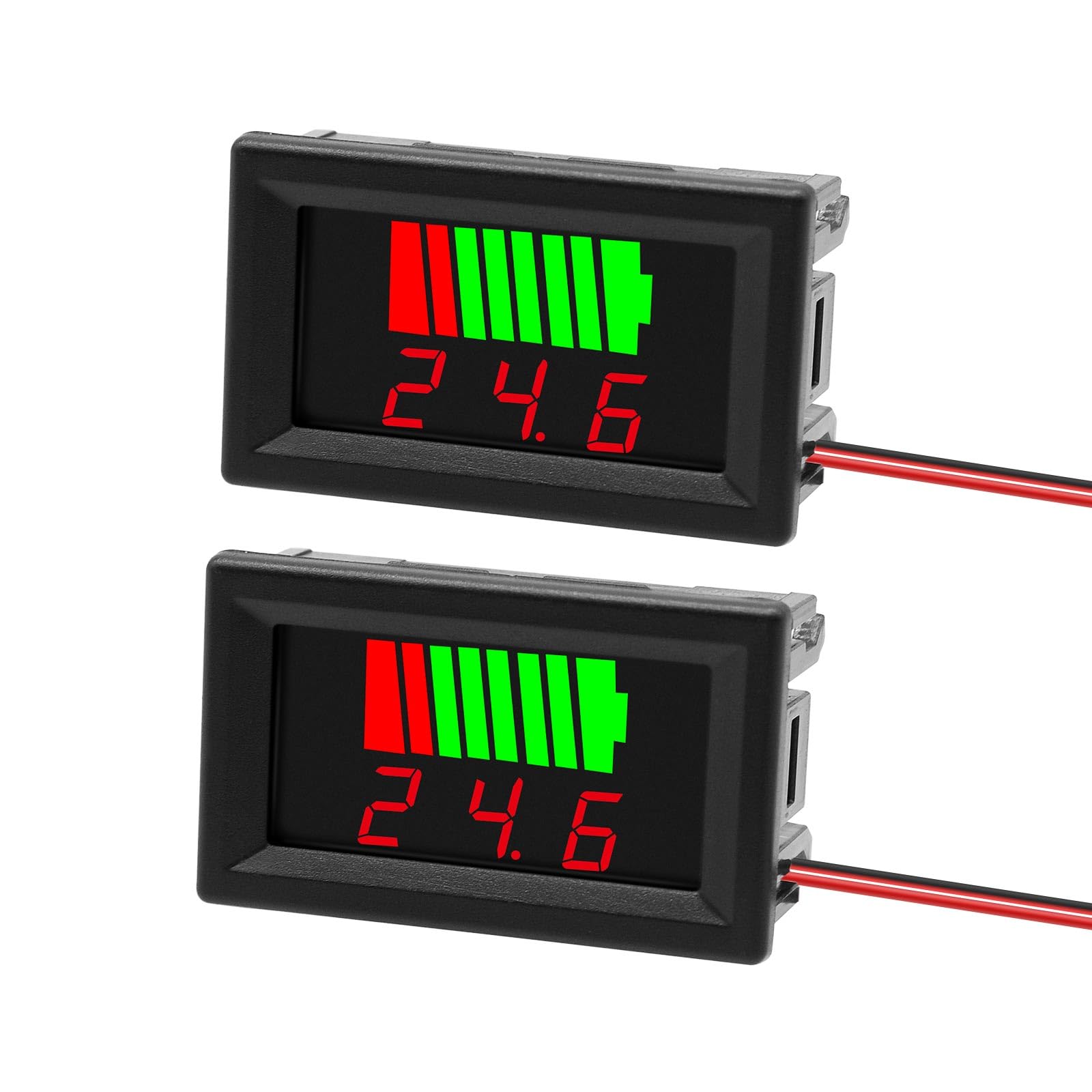Exqutoo 2Pack DC 12V, 24V, 36V, 48V, 60V Battery Indicator Voltage Meter 2 in 1 Battery Capacity & Voltage Monitor Red Display Battery Voltage Reader