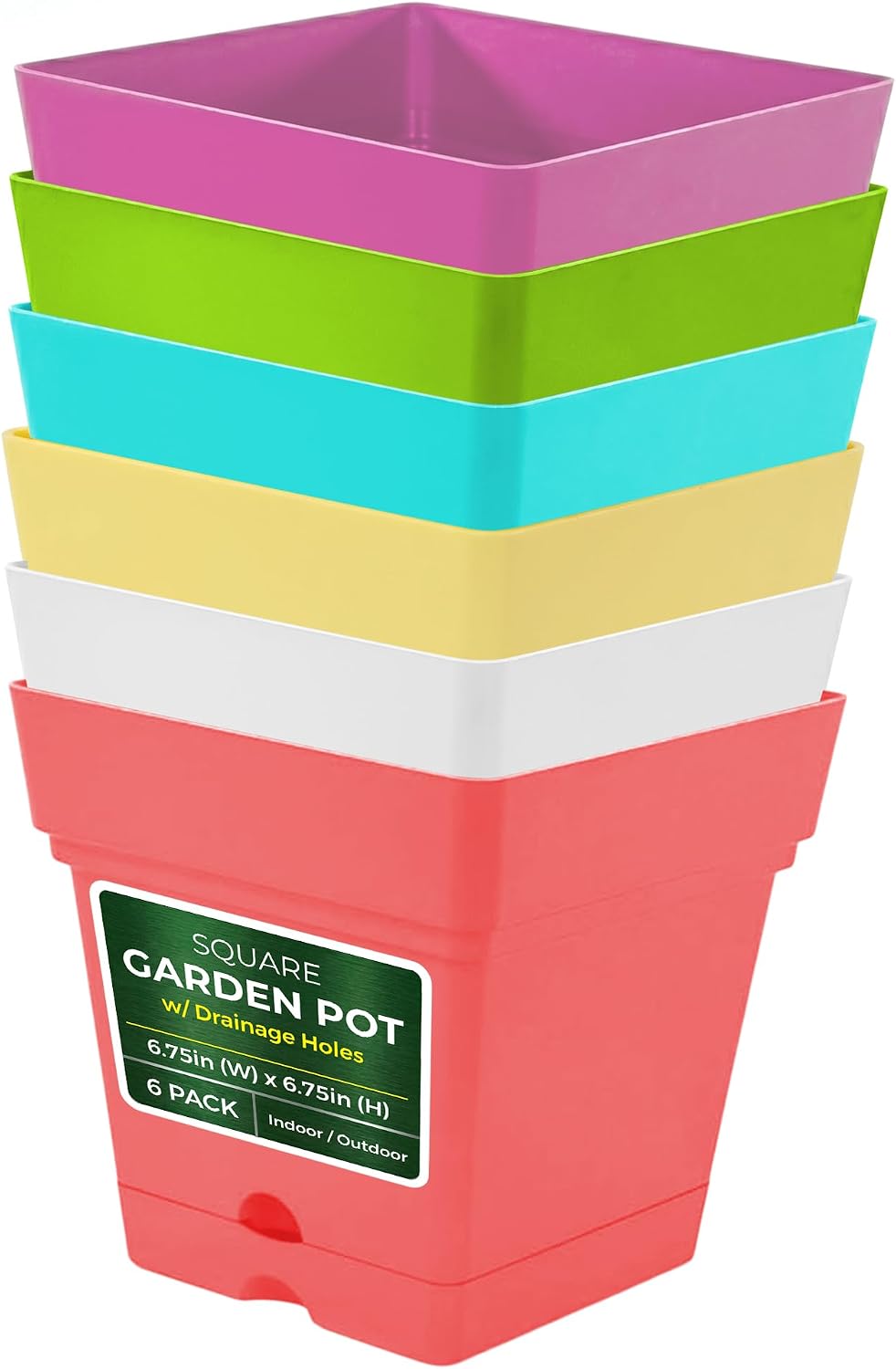Mintra Plastic Square Planter Pots, Durable Indoor & Outdoor Flower Pots with Saucer & Drainage Holes, Bulk Set Ideal for Nursery, Small Trees, and Garden Decor, 6.75" H x 6.75" W – Pack of 3, Red