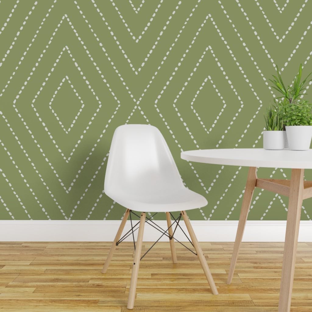 Removable Wallpaper 3ft x 2ft - Olive Green Diamond Simple Minimal Modern Farmhouse Geometric Custom Pre-Pasted Wallpaper by Spoonflower