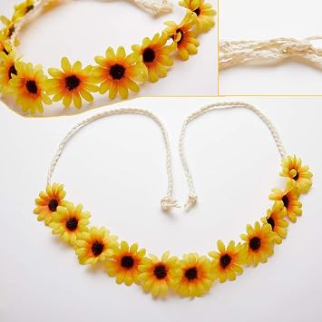2Pcs Sunflower Floral Headband Festival Bridal Wreath Hair Decor Accessory