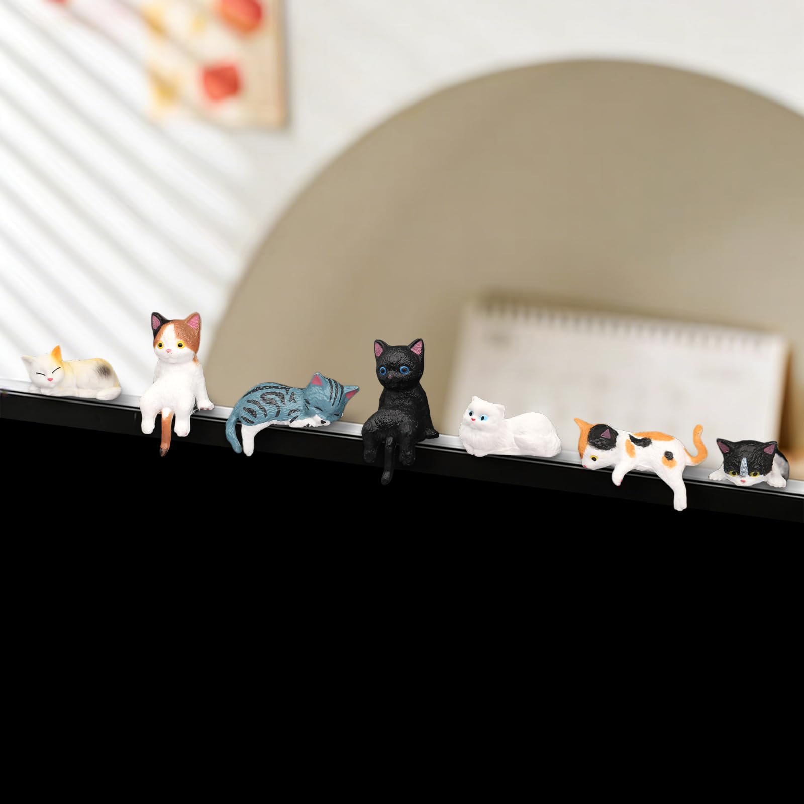 Kiofs 12 Pcs Cat Car Decor Dashboard Accessories, Mini Cat Figurines Cute Car Rear View Mirror Gifts, Funny Computer Monitor Desk Decorations for Women Girl view 6