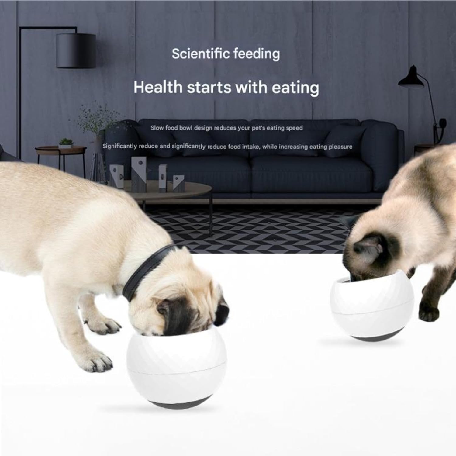 Pet Tumbler Slow Food Bowl | Slow Feeding + Anti-overturning and Anti-spillage + Fun Swinging Design | Feeding and consuming Energy at Home, Suitable for Cats and Dogs (Grey)