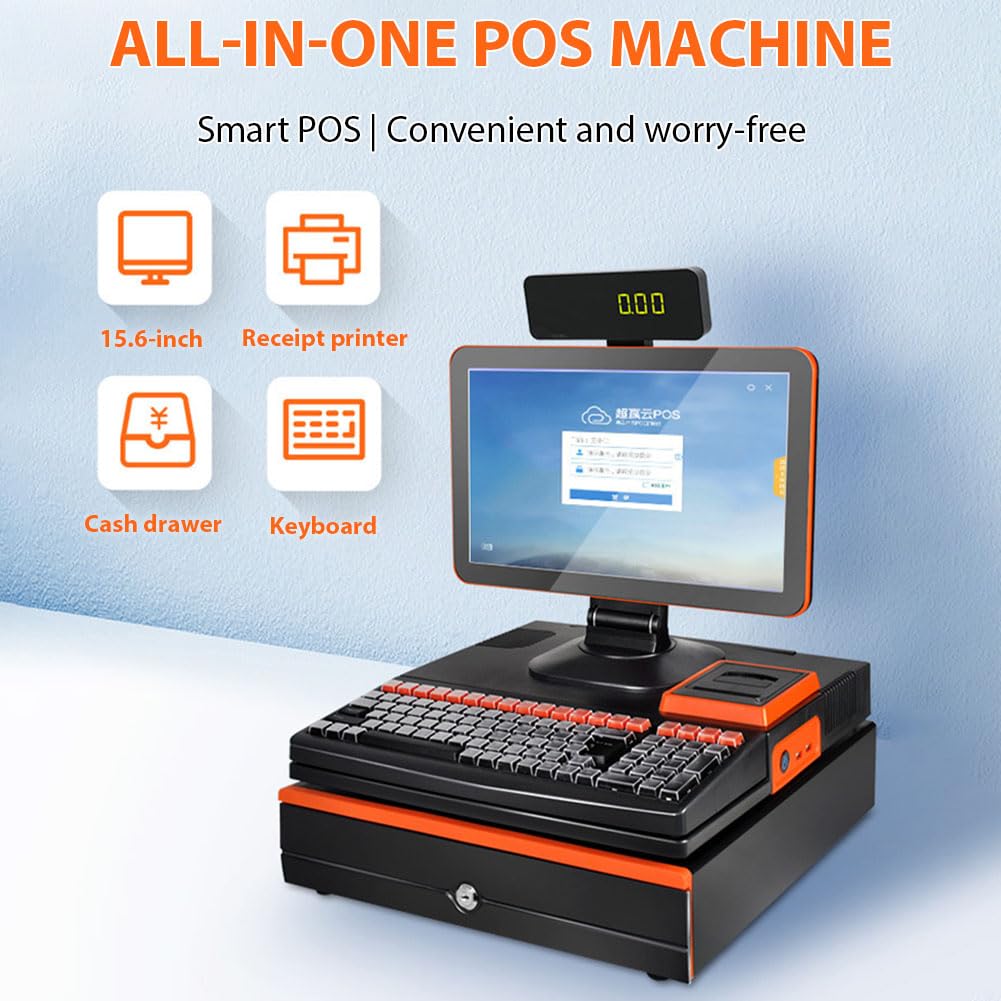 Registratore Di Cassa Intelligente All-In-One, Terminale Di Pagamento Per Negozio Al Dettaglio Con Stampante Da 58 Mm, Monitor Touch-Screen Pos Da 15,6 Pollici,Upgrade