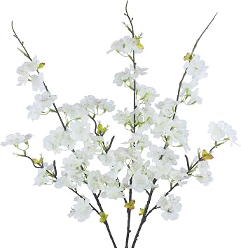 CITYES 3 Pcs Artificial Cherry Blossom Branches Flowers White Silk Peach Flowers Bulk Faux Spring Branches Arrangement Fake Cherry Stems for Indoor Outdoor Party DIY Wedding Table Vase Decor