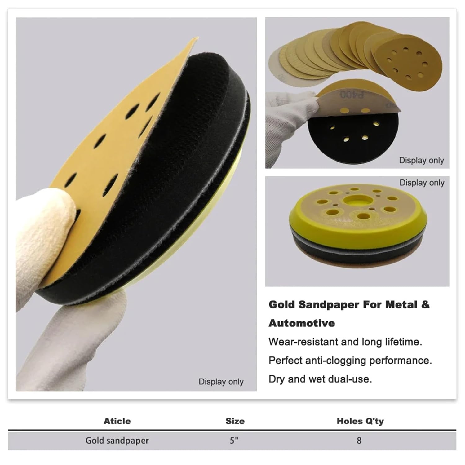 10pcs/Set 5 Inch 125MM 8 Holes 60 to 1000 Grits Hook Loop Sandpaper Sanding Disc(240)