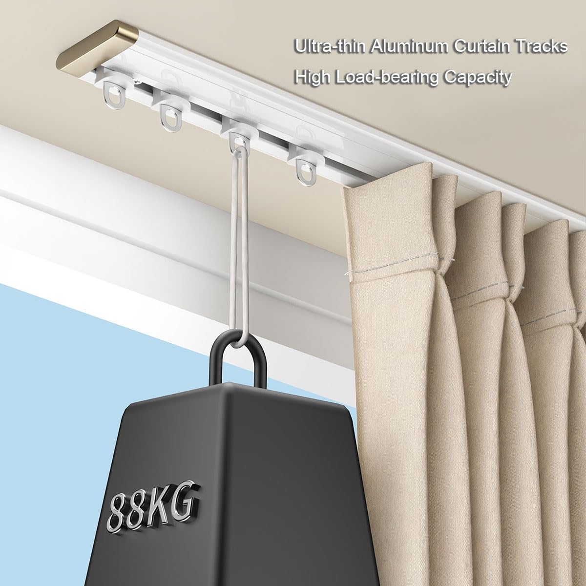 Silent Ultra-thin Curtains Rail Aluminum Curtain Track System 0.2 in for Ceiling or Wall Mount, Heavy-Duty Curtains Rod with Hardware Lengths from 1.6 ft to 26.2ft(Ceiling-White,17.7ft)