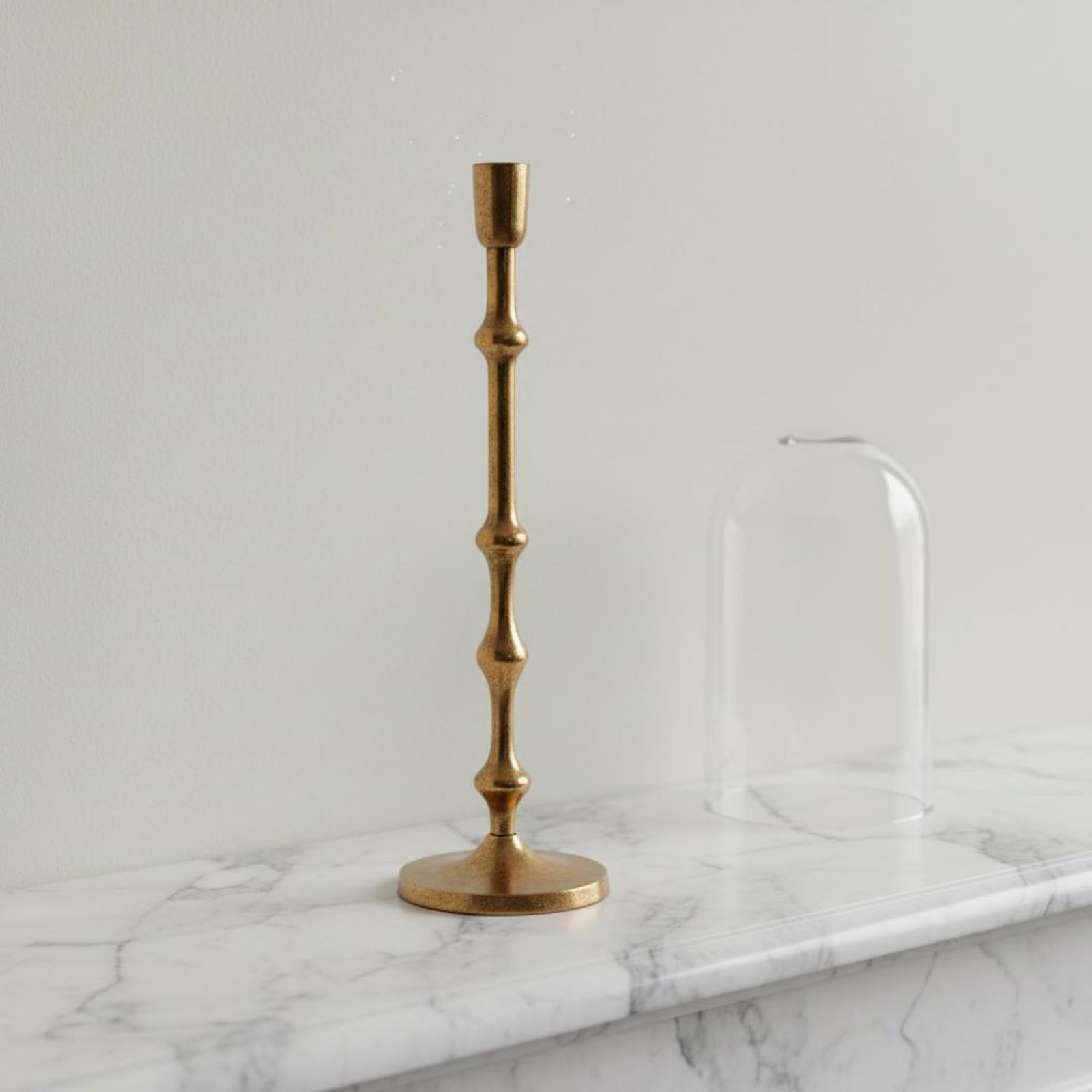 Candelabro in Alluminio Portacandele Colonna Classica Decorazione Tavolo Finitura Anticata Testurizzata Atmosfera Accogliente Adatto a Candela Feste Salotto, L
