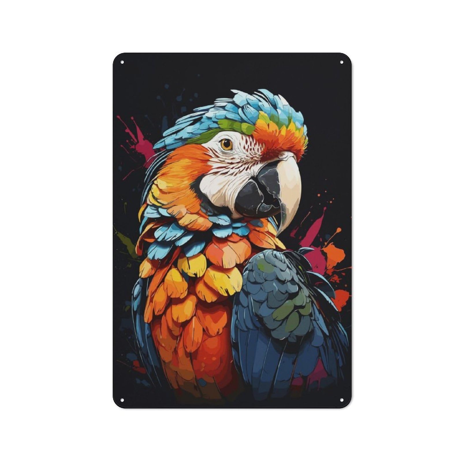 Junmoney Macaw Hyacinth Animals Rustic Metal Wall Sign 30X20cm For Home Office Or Studio, For Garage, Workshop And Man Cave Decoration