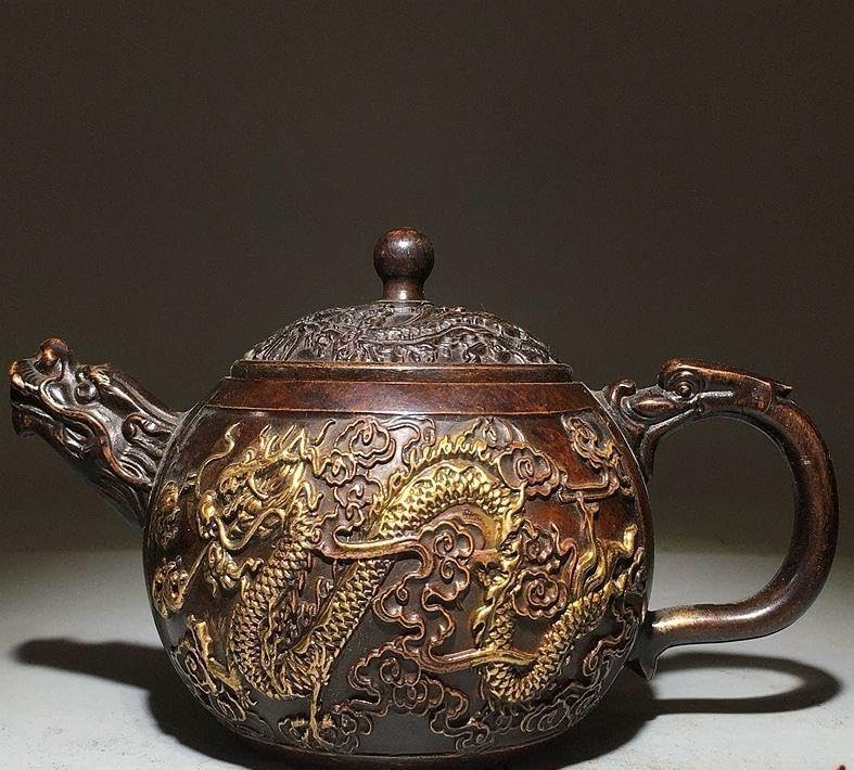 銅器 銅壺 十二支龍頭茶壺 龍鳳壺 茶道具 装飾品 工芸品 置物 美術品