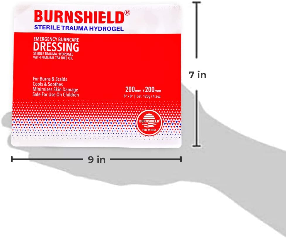 Burnshield Sterile Emergency Burn Dressing 8”x8” (20cm x 20cm)”Cools The Burn” – 6 Pack