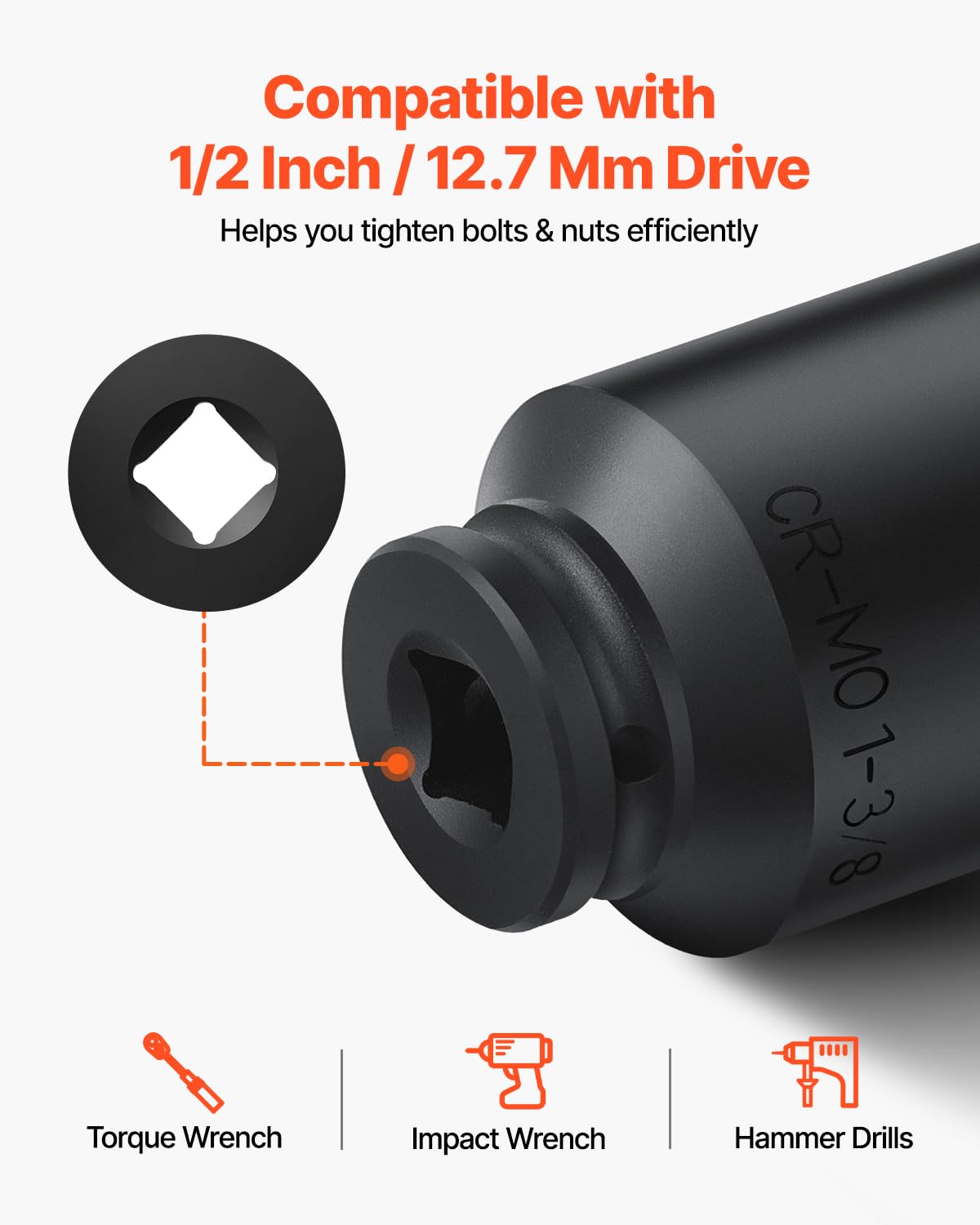 VEVOR Axle Nut Impact Socket Set, 1/2