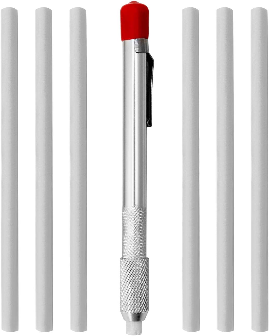 QWORK® French Chalk Holder,Welding chalk with 6 Round Refills French Chalk for Making Marks on Iron, Steel, Aluminum