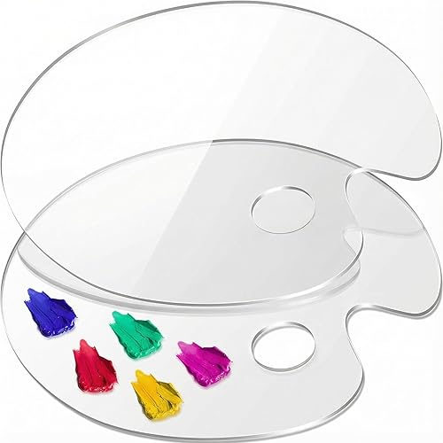 Paleta grande de pintura acrílica 2 piezas de 15.7 x 11.8 pulgadas, bandeja de mezcla de pintura acrílica antiadherente transparente ovalada, cómoda